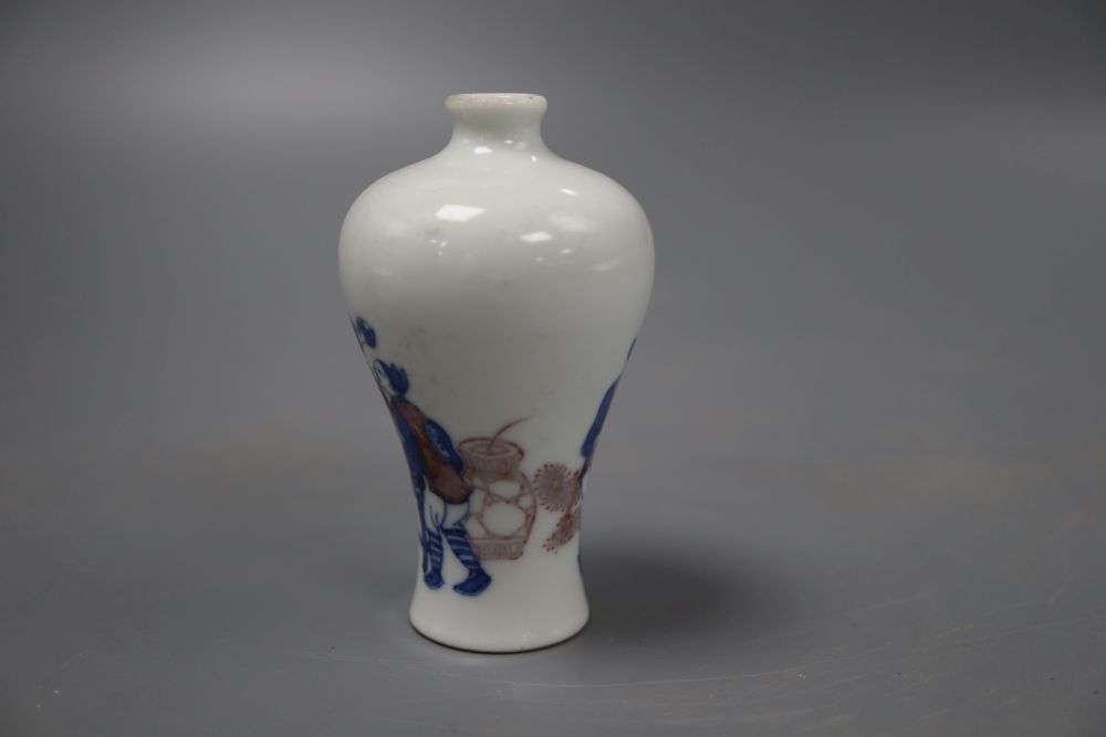 A miniature Chinese underglaze blue and copper red bottle vase, height 8cm